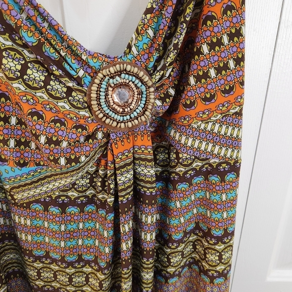 Mlle Gabrielle Women's 2X Maxi Dress Multi Color Tie around Neck - Picture 5 of 11
